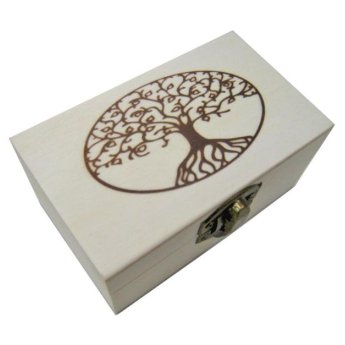 20601322 Ξύλινο αλουστράριστο παραλληλόγραμμο κουτί με πυρογραφία δέντρο