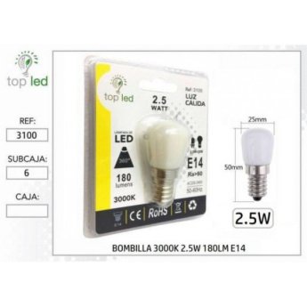 3100 BOMBILLA LED 3000K 2.5W 180LM E14 25X50MM