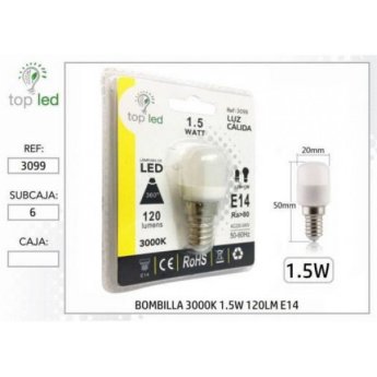 3099 BOMBILLA LED 3000K 1.5W 120LM E14 20X50MM