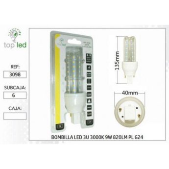 3098 BOMBILLA LED 3U 3000K 9W 820LM PL G24 135X40MM