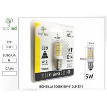 3081 BOMBILLA LED 3000K 5W 410LM E14 15X50MM