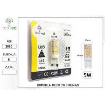 3080 BOMBILLA LED 3000K 5W 310LM G9 15X48MM