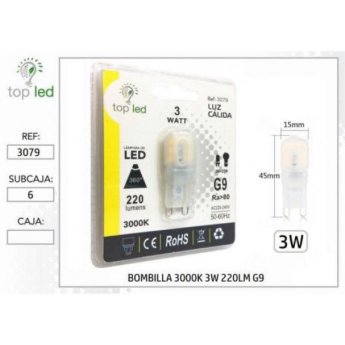 3079 BOMBILLA LED 3000K 3W 220LM G9 15X45MM