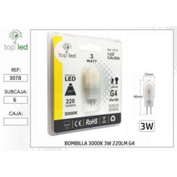 3078 BOMBILLA LED 3000K 3W 220LM G4 15X40MM