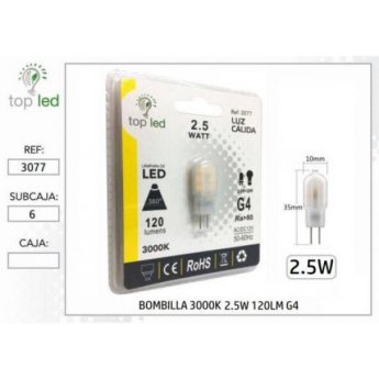 3077 BOMBILLA LED 3000K 2.5W 120LM G4 10X35MM