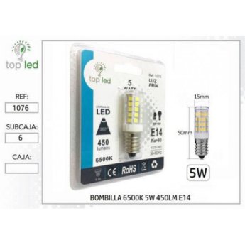 1076 BOMBILLA LED 6500K 5W 450LM E14 15X50MM