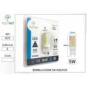 1075 BOMBILLA LED 6500K 5W 450LM G9 15X48MM