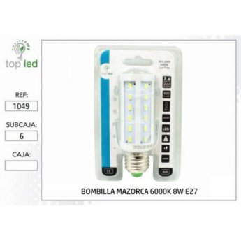 1049 BOMBILLA MAZORCA LED 6000K 8W E27