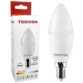 88-449 ΛΑΜΠΑ LED TOSHIBA ΚΕΡΙ ΓΙΑ ΝΤΟΥΙ E14 ΘΕΡΜΟ ΛΕΥΚΟ 230V  N-STD C37 E14 7W 3000K