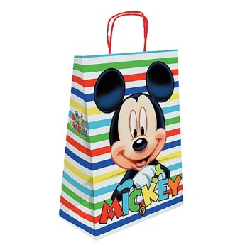 19-367 ΤΣΑΝΤΑ ΔΩΡΟΥ ΧΑΡΤΙΝΗ MICKEY ΑΣΠΡΗ ΜΕ ΡΙΓΕΣ -32cm- 32x24x10cm