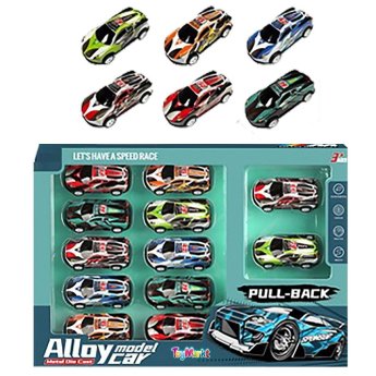 70-2259 Σετ 12τεμ die cast 7.5cm pull back 36x25x4cm