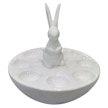 73-2213 Αυγοθήκη Κεραμική Λευκή Όρθιος Λαγός 23x22cm