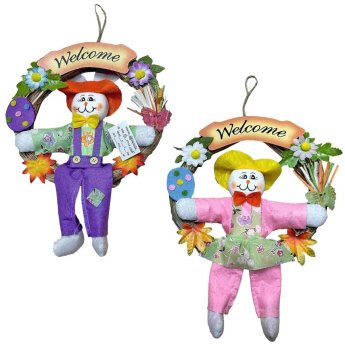 73-2191 Στεφάνι με Αχυρένιο Λαγός φ25 Φ25cm -κούκλα 40cm-