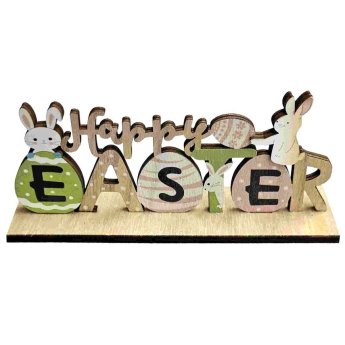 73-2183 Ξύλινο Happy Easter με δύο Λαγούς 23x10.5x4cm