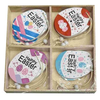 73-2184 Αυγα Ξύλινα Κρεμαστά Happy Easter σετ-12τεμ Ξύλινο κουτί-13x13cm