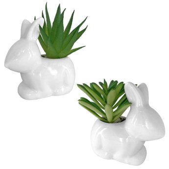 22-3080 Γλαστράκι Λαγός Πήλινο με Άνθος 8x8cm