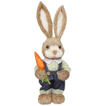 73-2072 Λαγός με Μπλουζάκι Πράσινο Ψάθινος με Καρότο 33x13x10cm