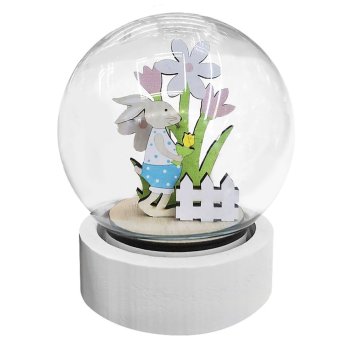 73-2077 Στολίδι Λαγός με Λουλούδια σε Γυάλα και φως 12x8cm