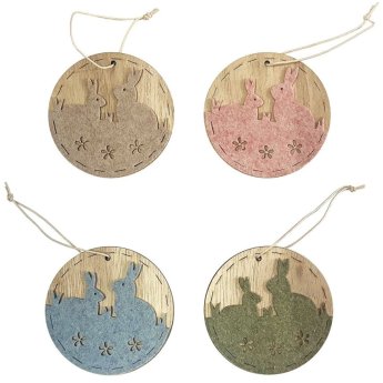 73-2038 Στολίδι Κρεμαστό Στρογγυλό Παράσταση Λαγών Φ8cm