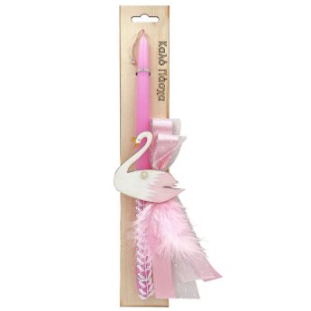 73-1925 Λαμπάδα Κύκνος Ξύλινη Πλάτη Κάλο Πάσχα 37cm