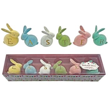 73-1877 Λαγοί Easter σετ-6τεμ Τεμ-9.5x7cm. Σύνολο-50x13x7cm