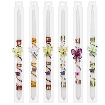 73-1182 Λαμπάδα Λευκή Κορδόνι-Πεταλούδα 40cm