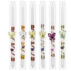 73-1182 Λαμπάδα Λευκή Κορδόνι-Πεταλούδα 40cm