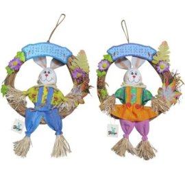 73-380 Στεφάνι με Αχυρένιο Λαγός φ30 Φ30cm -κούκλα 40cm-