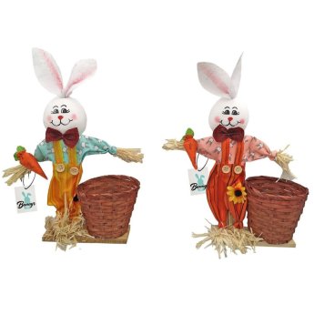 73-727 Λαγός Αχυρένιος με Καλάθι 30cm -καλάθι Φ9cm-