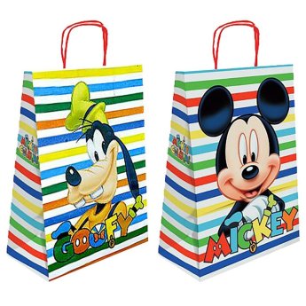 19-367 Τσάντα Δώρου Χάρτινη Mickey Άσπρη με Ρίγες 32cm 32x24x10cm