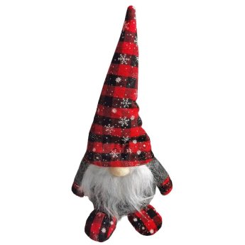 93-3928 Φιγούρα Gnome με Καρώ Σκούφο 28cm