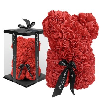 22-2984 Αρκουδάκι Κόκκινο από Τεχνητά Τριαντάφυλλα σε Κουτί ΑρκουδάκιΚΑΙ34cm
