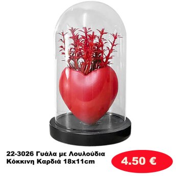 22-3026 Γυάλα με Λουλούδια Κόκκινη Καρδιά 18x11cm