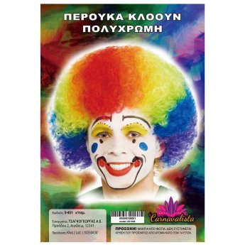 3-451 Περούκα Κλόουν Πολύχρωμη