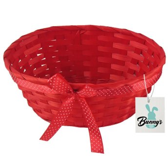 73-2158 Καλάθι Μπαμπού με Πουά Κορδέλα 25x18x10cm