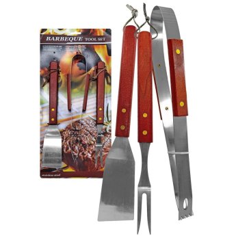 81-1078 Εργαλεία bbq με Ξύλινη Λαβή σετ-3 τεμ 33cm