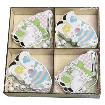 73-2187 Νάνοι Ξωτικά Ξύλινοι Κρεμαστοί με Λουλούδια σετ-12τεμ Ξύλινο κουτί-13x13cm