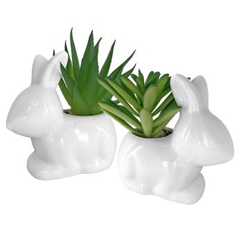 22-3080 Γλαστράκι Λαγός Πήλινο με Άνθος 8x7cm