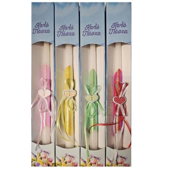 73-1492 Λαμπάδα Κορδόνια Καρδιά Χρωματιστή Κουτί 38cm x o18mm