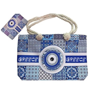 42-3349 Τσάντα Παραλίας Μάτι σετ με Νεσεσέρ 56x37x17cm ΚΑΙ 19x11cm