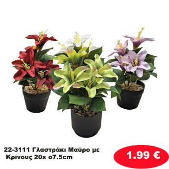 22-3111 Γλαστράκι Μαύρο με Κρίνους 20x o7.5cm