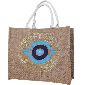 42-3134 Τσάντα Παραλίας Ορθογώνια απο Λινάτσα με Μάτι 41x34x14cm