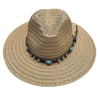 42-3327 Καπέλο Ψαθόχαρτο Cowboy Δέρμα Τυρκουάζ Πέτρες o36cm