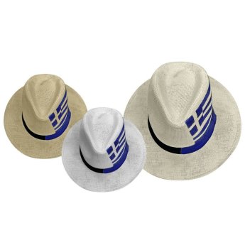 42-3209 Καπέλο Ψαθόχαρτο Cowboy με Κορδέλα Ελληνική Σημαία 34x31x12cm