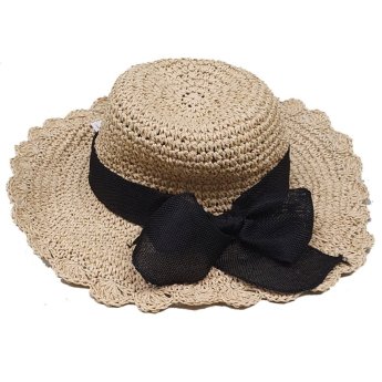 42-2380 Καπέλο Ψαθόχαρτο με Μαύρο Φιόγκο 43cm