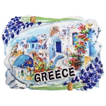 42-3322 Μαγνητάκι Κεραμικό Greek Village Flowers 7.5x5cm