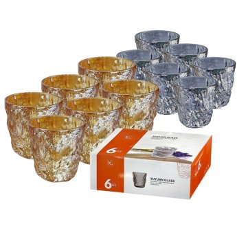 80-2111 Ποτήρια Κοντά Σμιλεμένα Χρωματιστά σετ-6τεμ 9x9cm 330ml