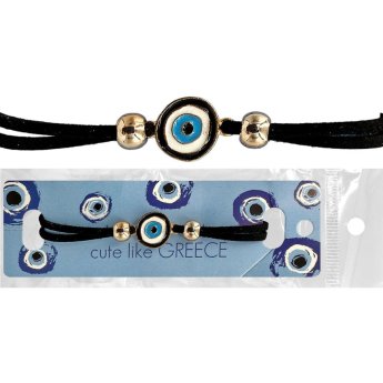 20-1404 Βραχιόλι Μάτι με Μαύρο Δερματάκι