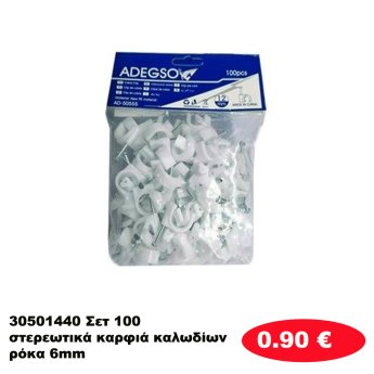30501440 Σετ 100 στερεωτικά καρφιά καλωδίων ρόκα 6mm