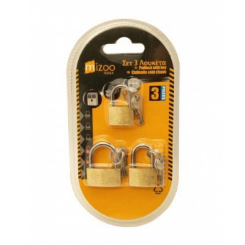 1131-78 MIZOO TOOLS ΛΟΥΚΕΤΑ ΜΙΝΙ ΧΡΥΣΑ ΜΕ 2 ΚΛΕΙΔΙΑ 3ΤΜΧ 20MM-25MM-30MM